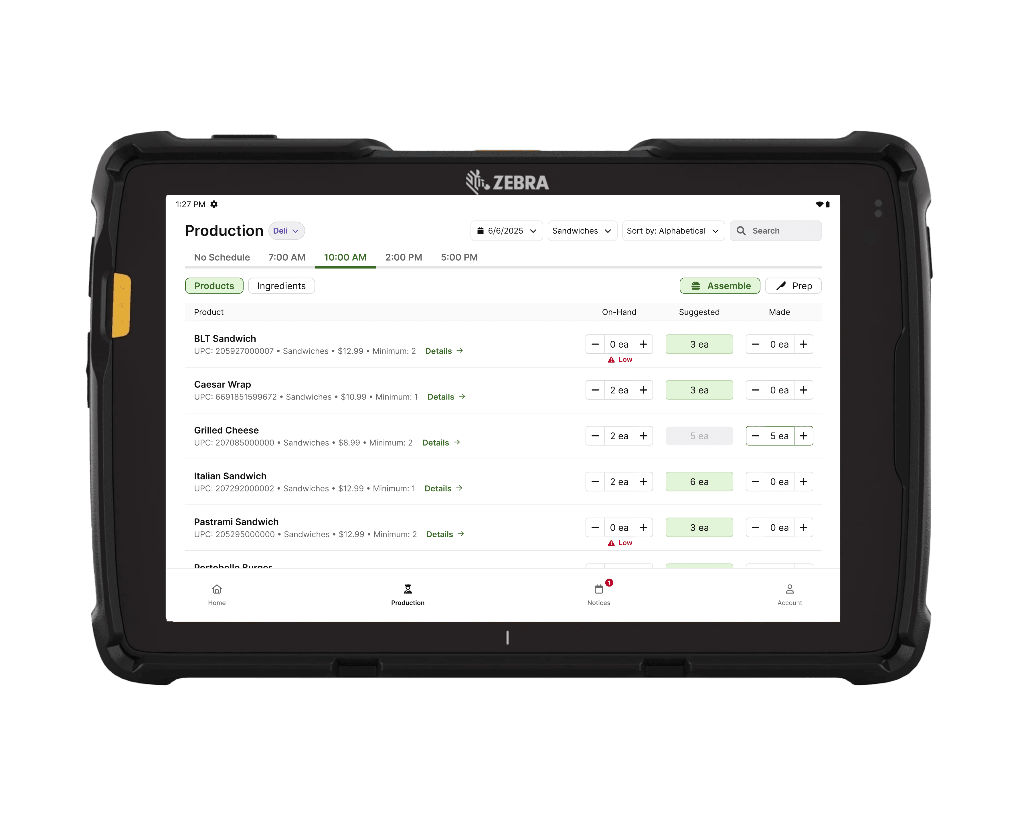 Store Production Planning device
